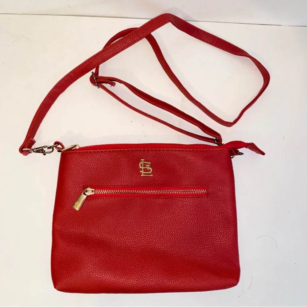 Red St Louis Cardinals MLB Crossbody Purse Bag Detachable Strap Gold Hardware - Picture 12 of 13